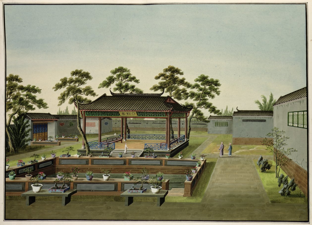 Hagescene, ca. 1820-40 (wc på papir) av Chinese School