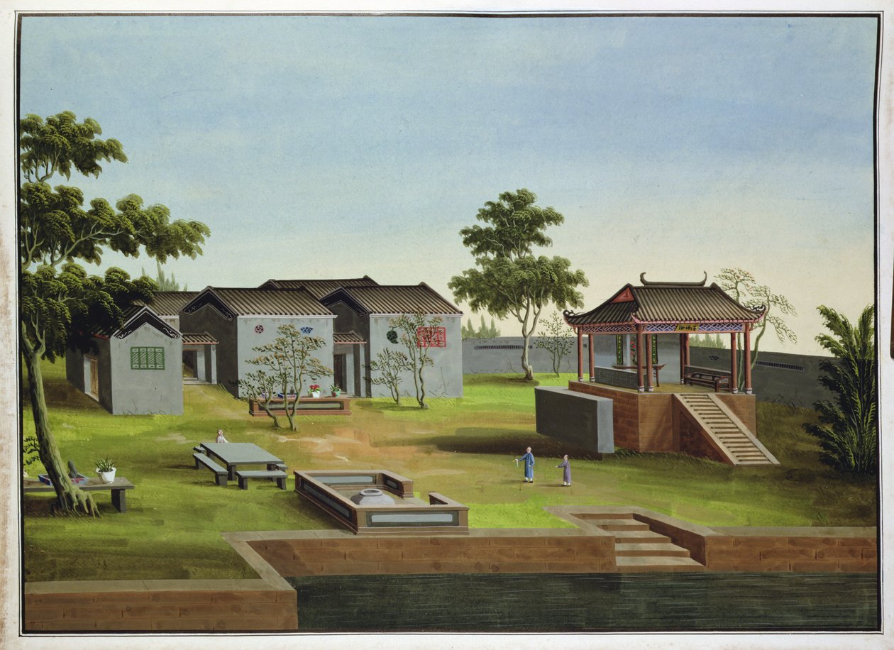 Hagescene, ca. 1820-40 (wc på papir) av Chinese School