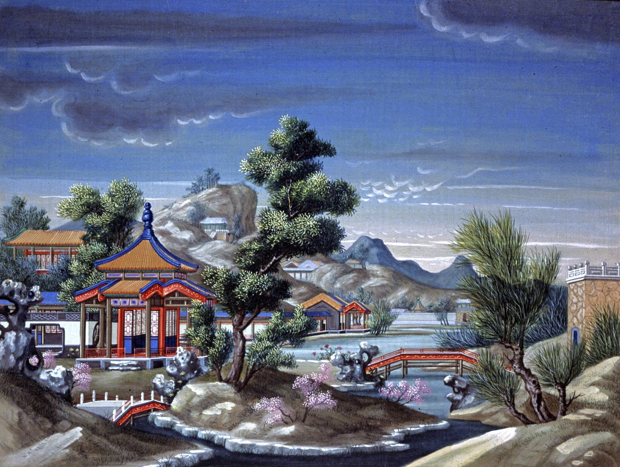 Landskap i Kina, ca. 1850 (akvarell på silke) av Chinese School