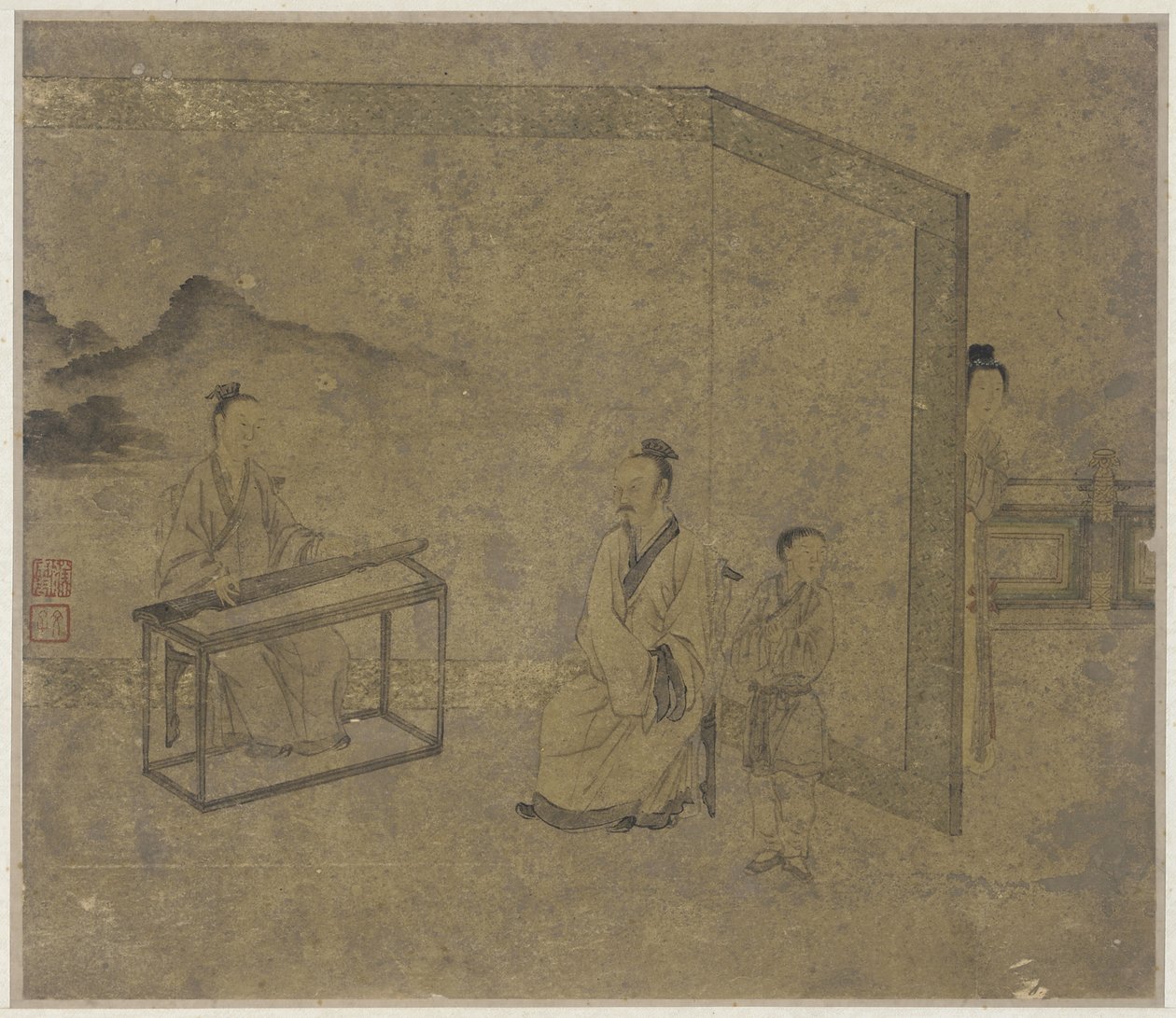 Lytte til siteren, Ming eller Qing-dynastiet av Chinese School