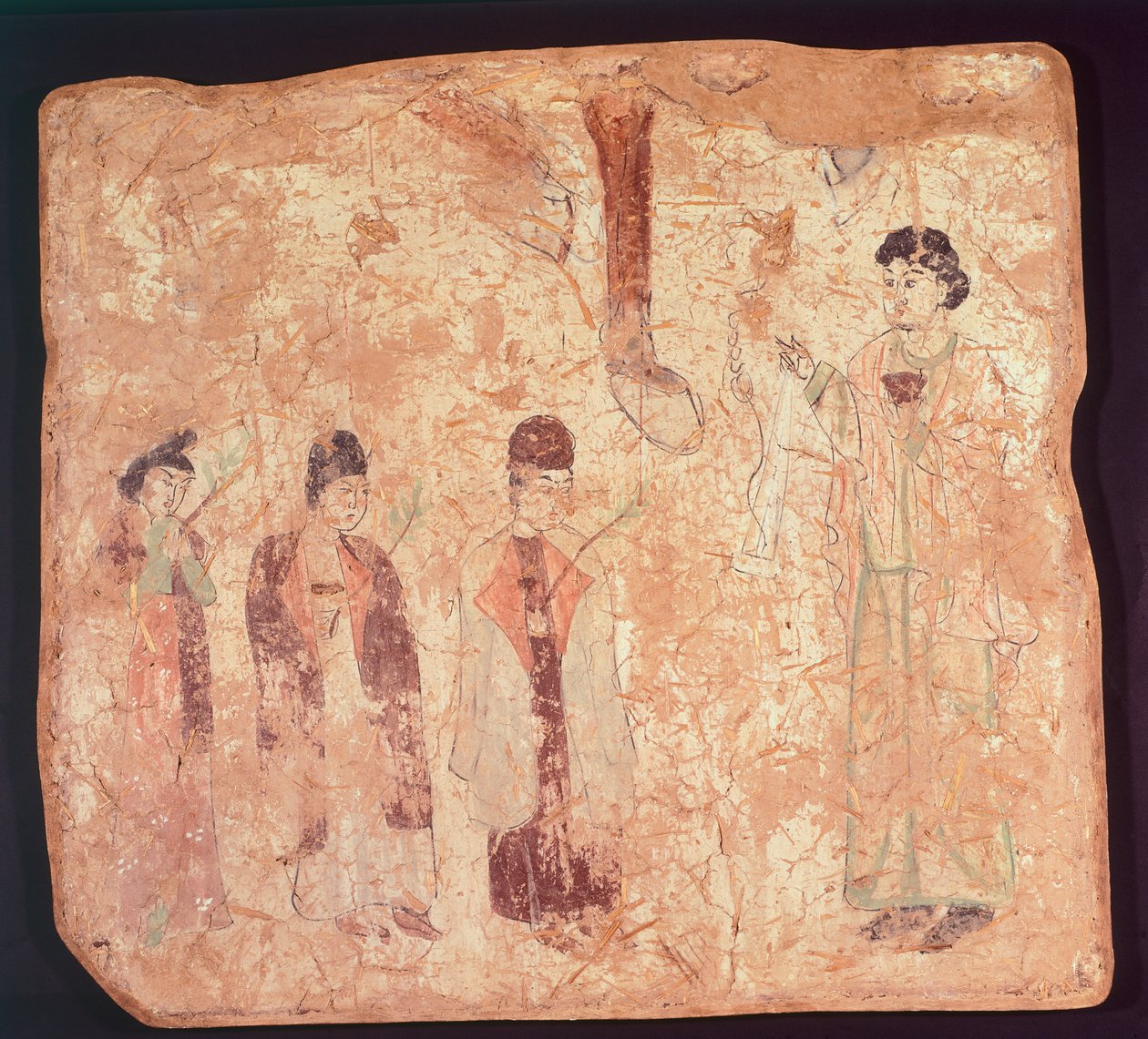 Nestoriansk emne, kanskje palmesøndag, veggmaleri fra Cristano Qoco-tempelet, Xinjiang, Kina, kinesisk sivilisasjon, Tang-dynastiet, slutten av 900-tallet av Chinese School