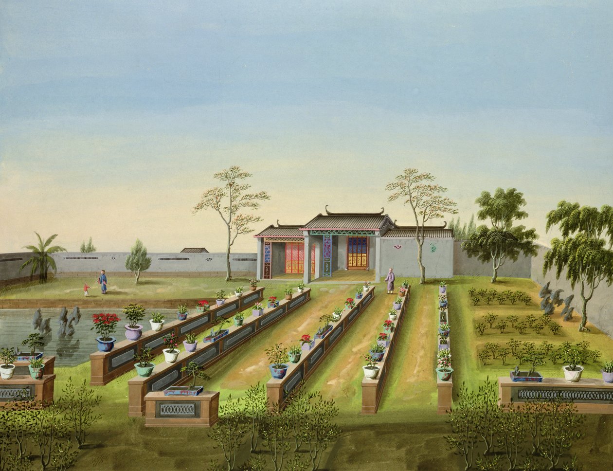 Barnehage, ca. 1820-40 (wc på papir) av Chinese School