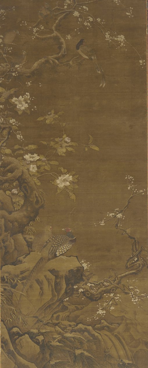 Fasaner og snødekte plommeblomster, Ming- eller Qing-dynastiet, 1400-1700-tallet av Chinese School