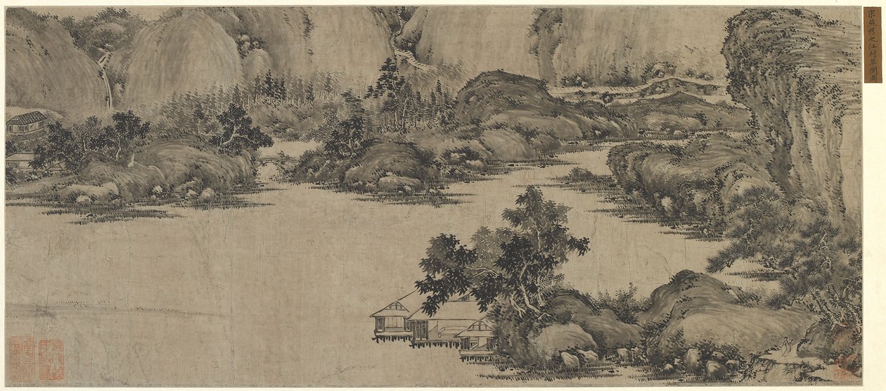 Scholars Retreat on the River, muligens Qing-dynastiet (blekk på papir) av Chinese School