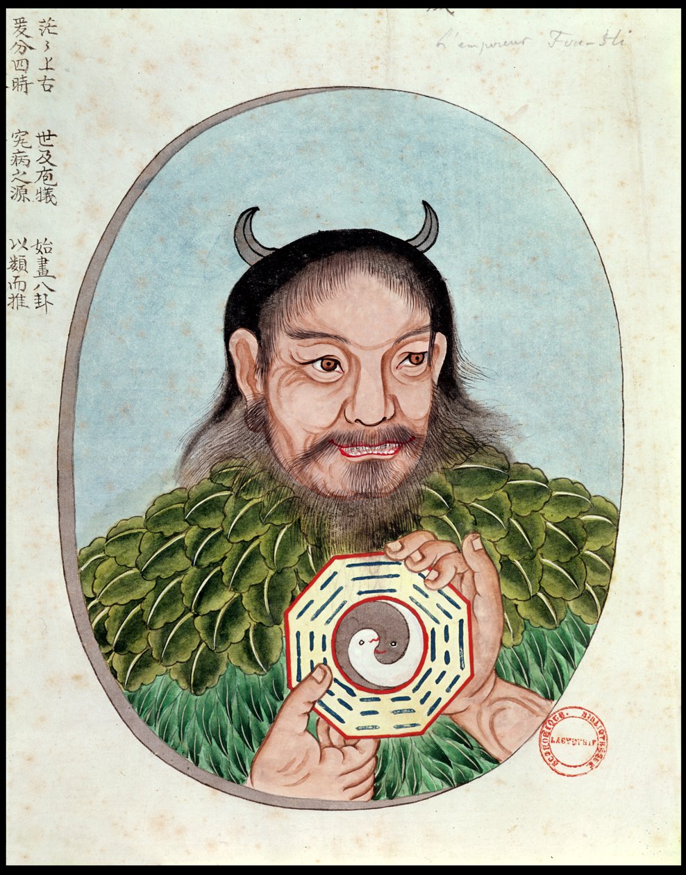 Den legendariske keiseren Fu-Hsi, illustrasjon fra en Pen Tsao, 1700-1800-tallet av Chinese School