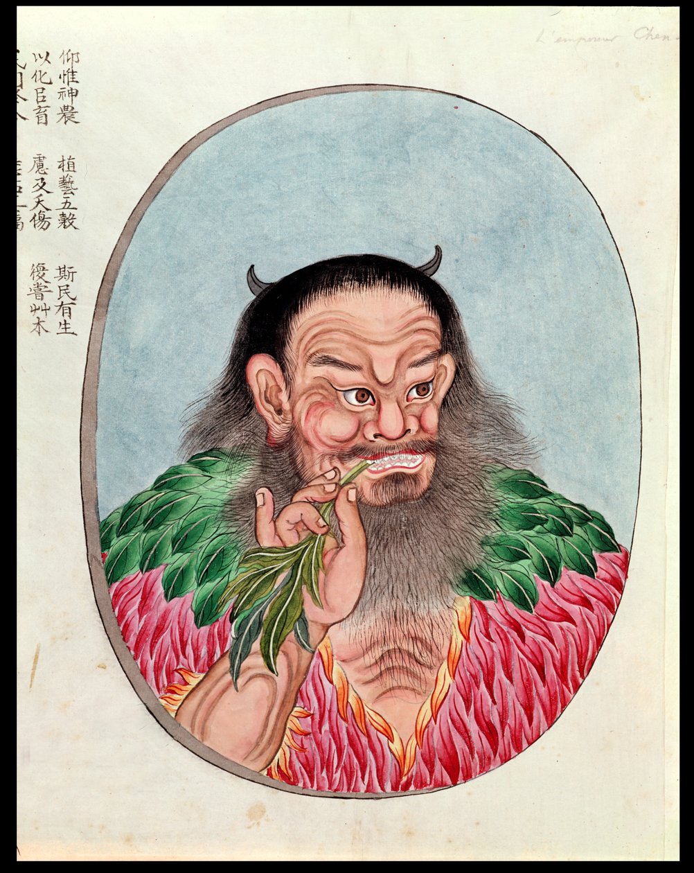 Den legendariske keiseren Shen-Nung, illustrasjon fra en Pen Tsao, 1700-1800-tallet av Chinese School