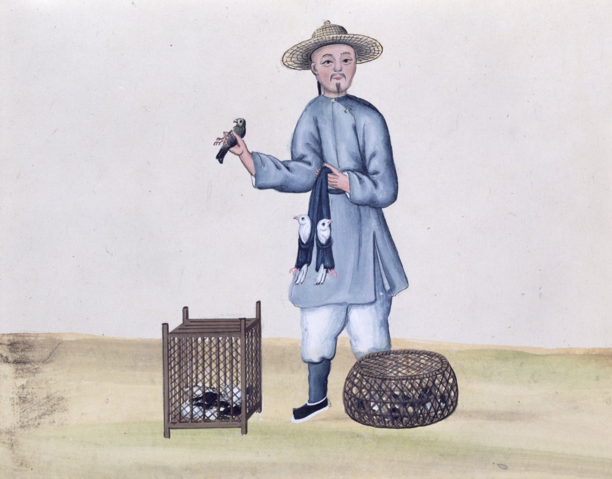 The Pigeon Selger, fra en bok om gaten i Peking, ca. 1785 (wc og gouache på papir) av Chinese School