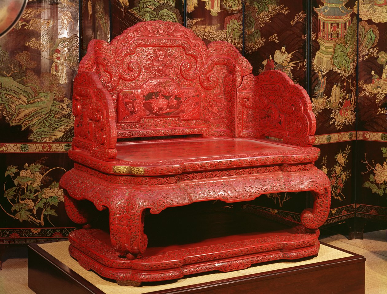 Throne of the Emperor Chien Lung (1711-99) (utskåret rød lakk) av Chinese School
