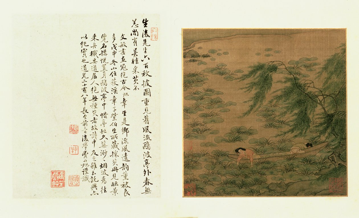 To jenter som samler vann fra en båt av Chinese School