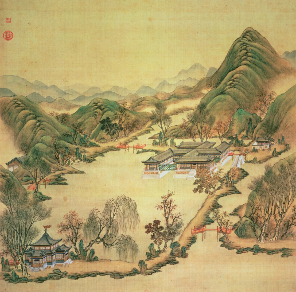 Utsikt over sommerpalasset, Peking (farge på silke) av Chinese School