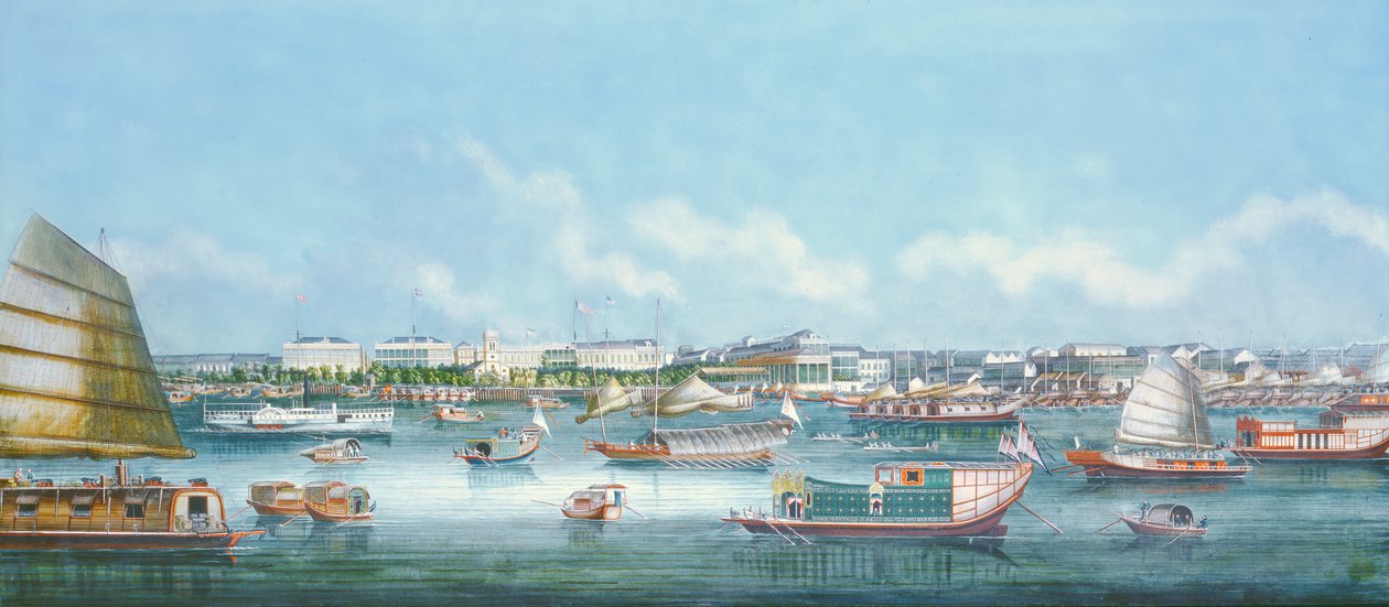 Utsikt over vannkanten ved Canton, ca. 1855 av Chinese School