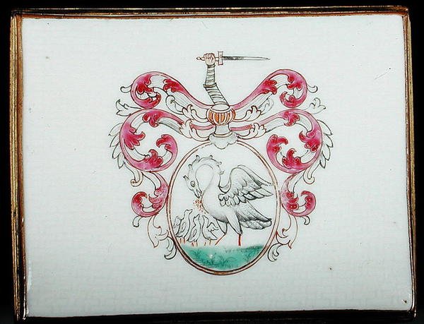 Lokk på en armorial snusboks (porselen) (se også 231338 og 231346) av Chinese School Chinese School