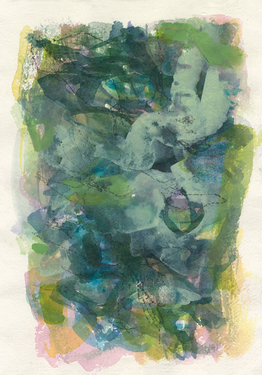 Abstrakt komposisjon, Organisk/planteserie, 2021 (akvarell, gouache og kull på akvarellpapir) av Ching Fun Tso
