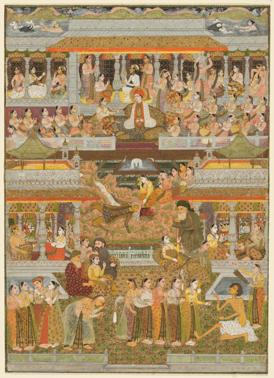 Elskere og elskede: En sammensetning av scener fra persisk, urdu og sanskritlitteratur, ca. 1735. av Chitarman II