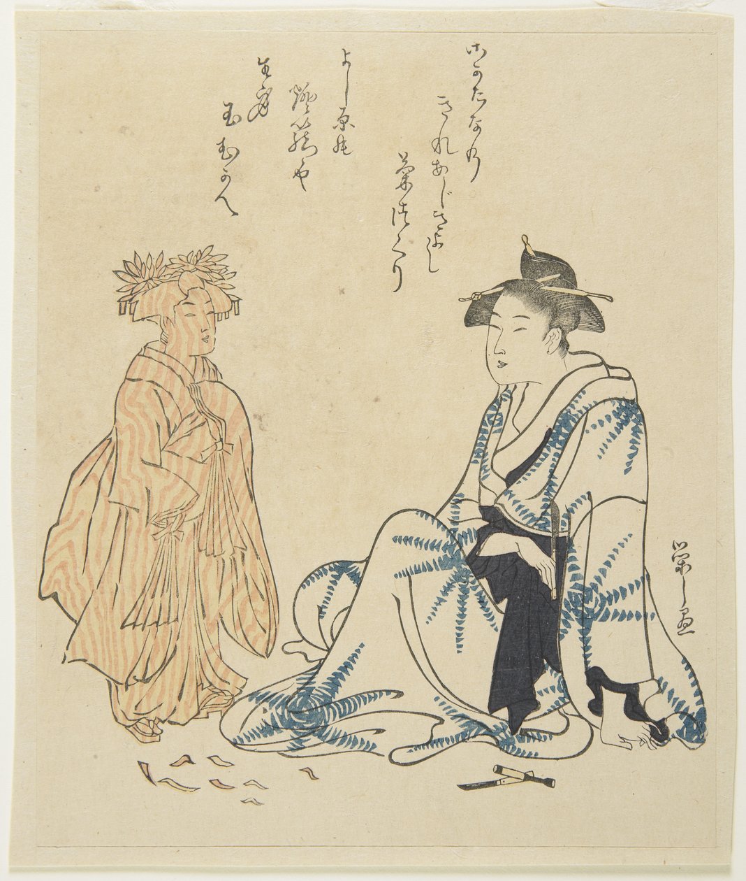 (Courtesan og tredukke) av Chobunsai Eishi