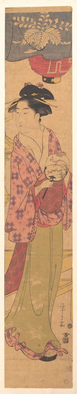 Mädchen mit einem Fächer av Chobunsai Eishi