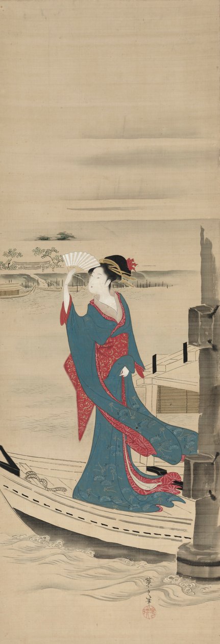 Skjønnhet i en båt på Sumida-elven, sent på 1700-tallet – tidlig på 1800-tallet. av Chobunsai Eishi