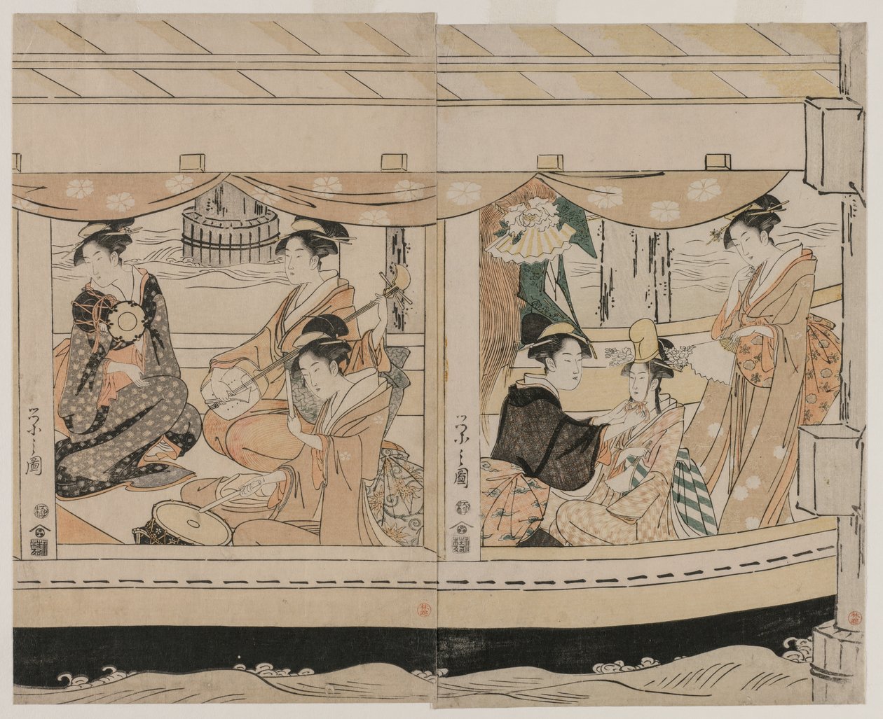 Båtliv på Sumida-elven, midten av 1790-tallet. av Chobunsai Eishi