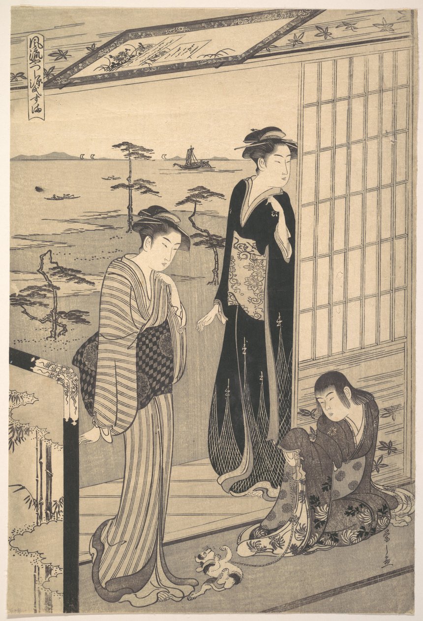 Genji i eksil i Suma, fra serien Genji i fasjonabel moderne skikkelse (Fūryū yatsushi Genji: Suma) av Chobunsai Eishi