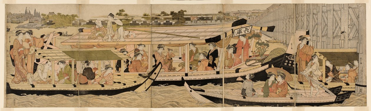 Lystbåter på Sumida-elven av Chobunsai Eishi