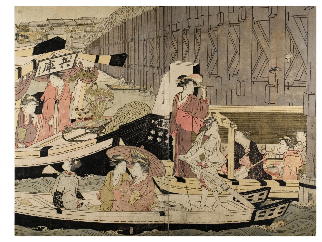 Scene fra Sumida-elven (fra en pentaptych) av Chobunsai Eishi
