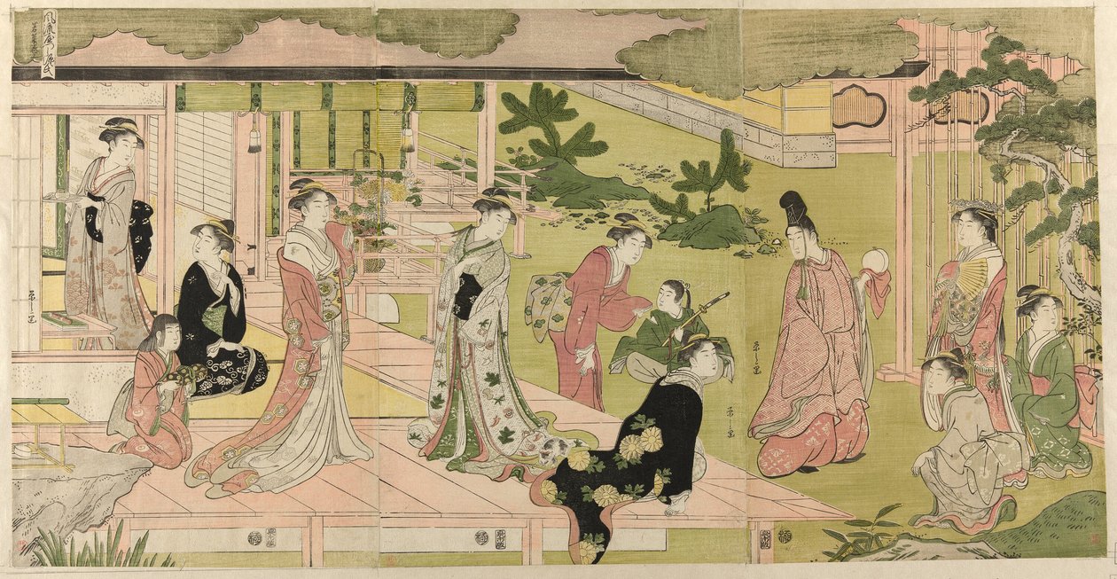 Wakana, del 1 (Wakana, jo), fra serien "A Fashionable Parody of the Tale of Genji (Furyu yatsushi Genji)" av Chobunsai Eishi