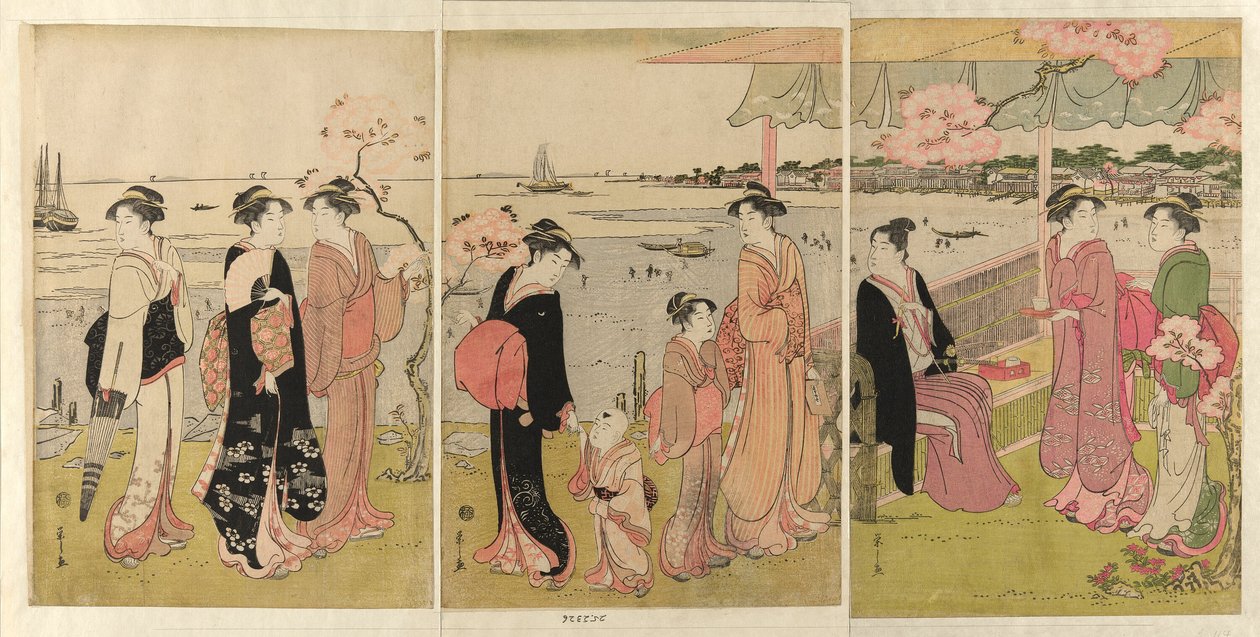Se på skalldyrsamlingen under lavvann ved Shinagawa (Shinagawa shiohigari kenbutsu) av Chobunsai Eishi