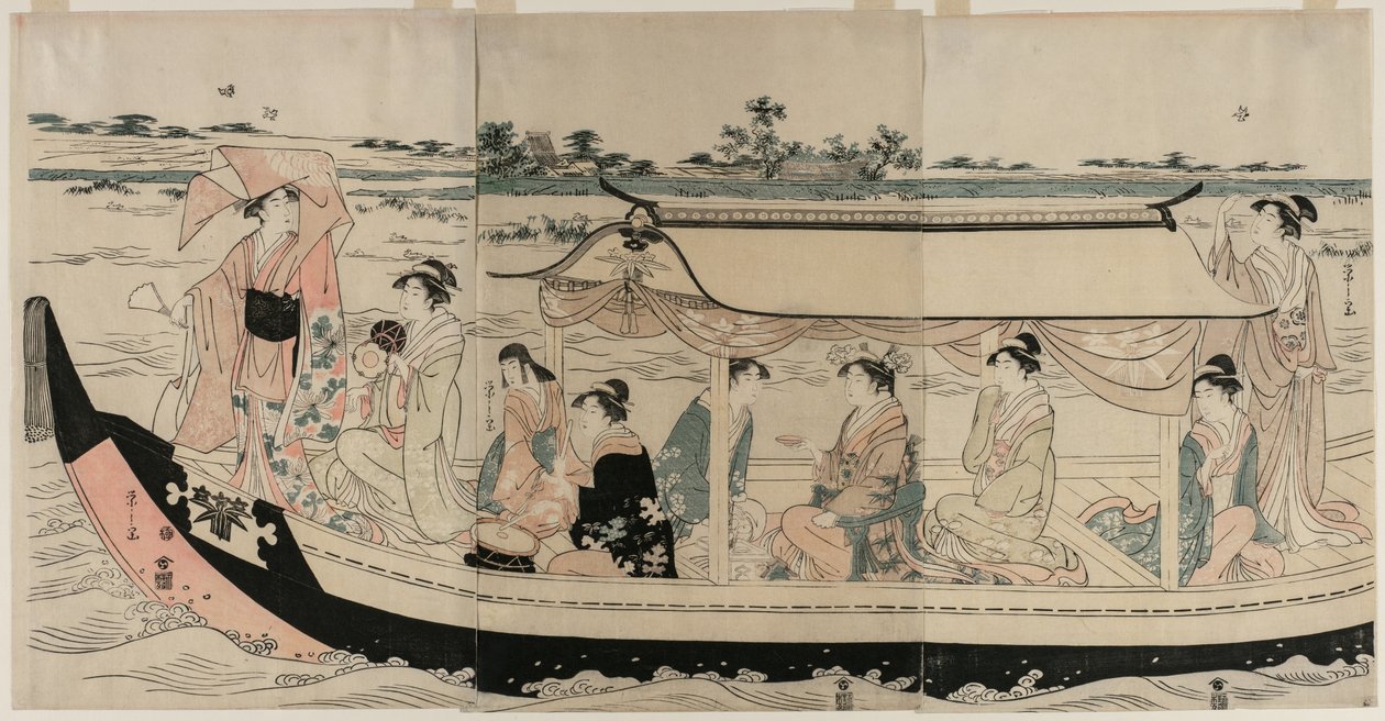 Kvinner i en fritidsbåt på Sumida-elven av Chobunsai Eishi