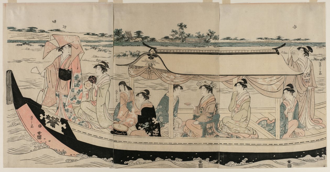 Kvinner i en lystbåt på Sumida-elven, tidlig på 1790-tallet. av Chobunsai Eishi