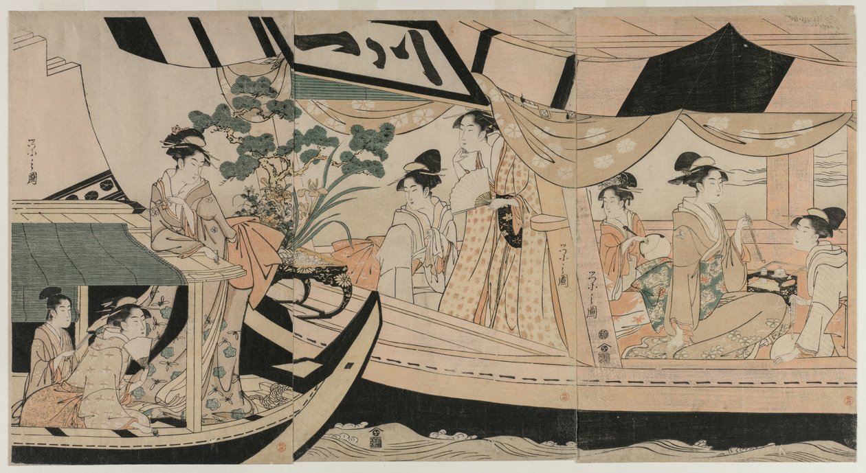 Kvinner i en lystbåt på Sumida-elven, midten av 1790-tallet. av Chobunsai Eishi