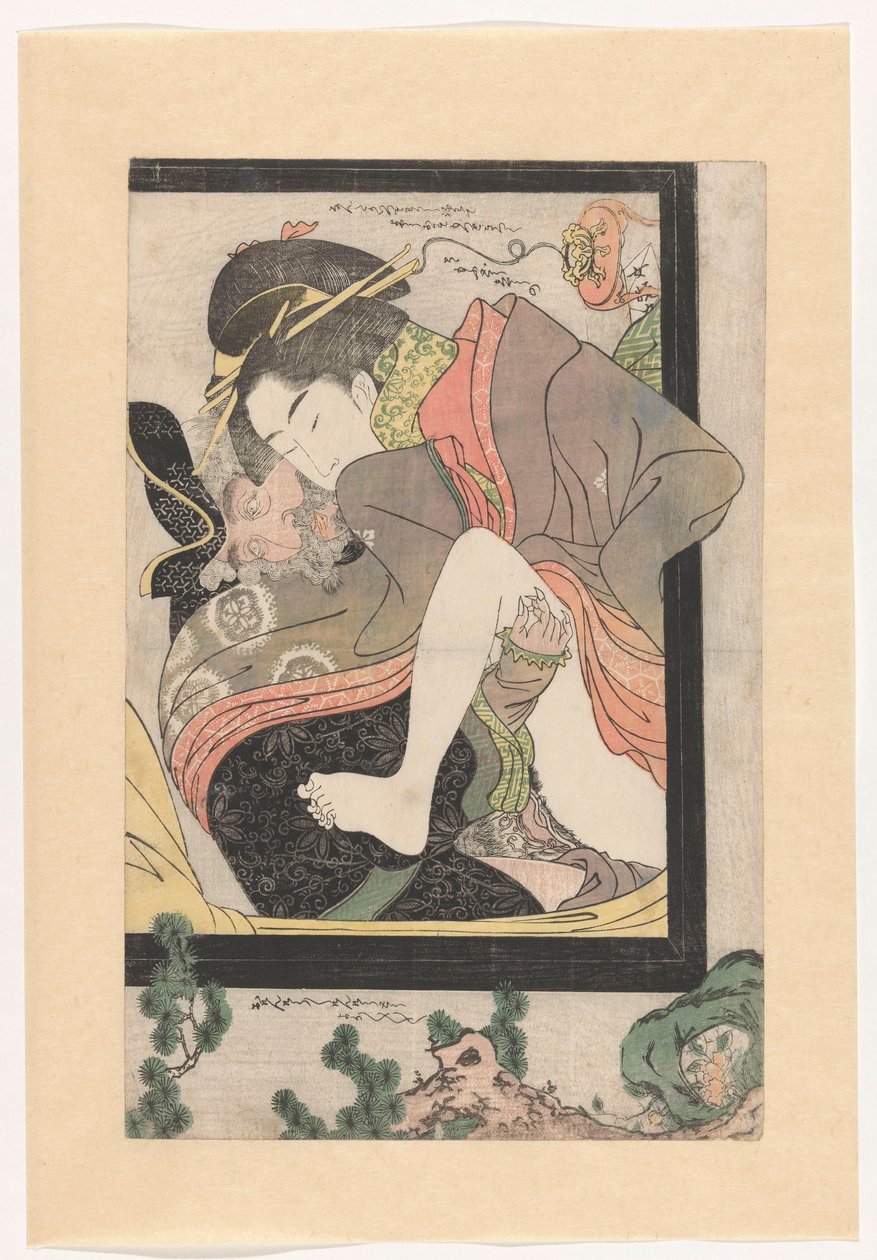 Nederlender med en japansk kurtisane av Chokosai Eishô (attributed to)