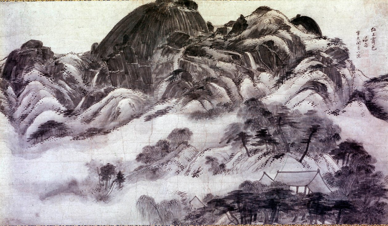 Art coreen: Mount Inwang. Trykk av Chong Son (1676-1759). 18. århundre. Jai Hyang John-samlingen av Chong Son