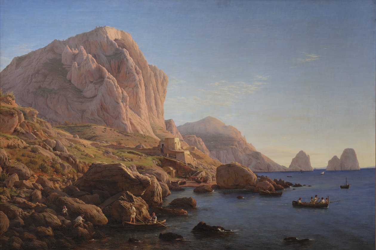 En steinete kyst, Capri. Etter soloppgang av Christen Købke