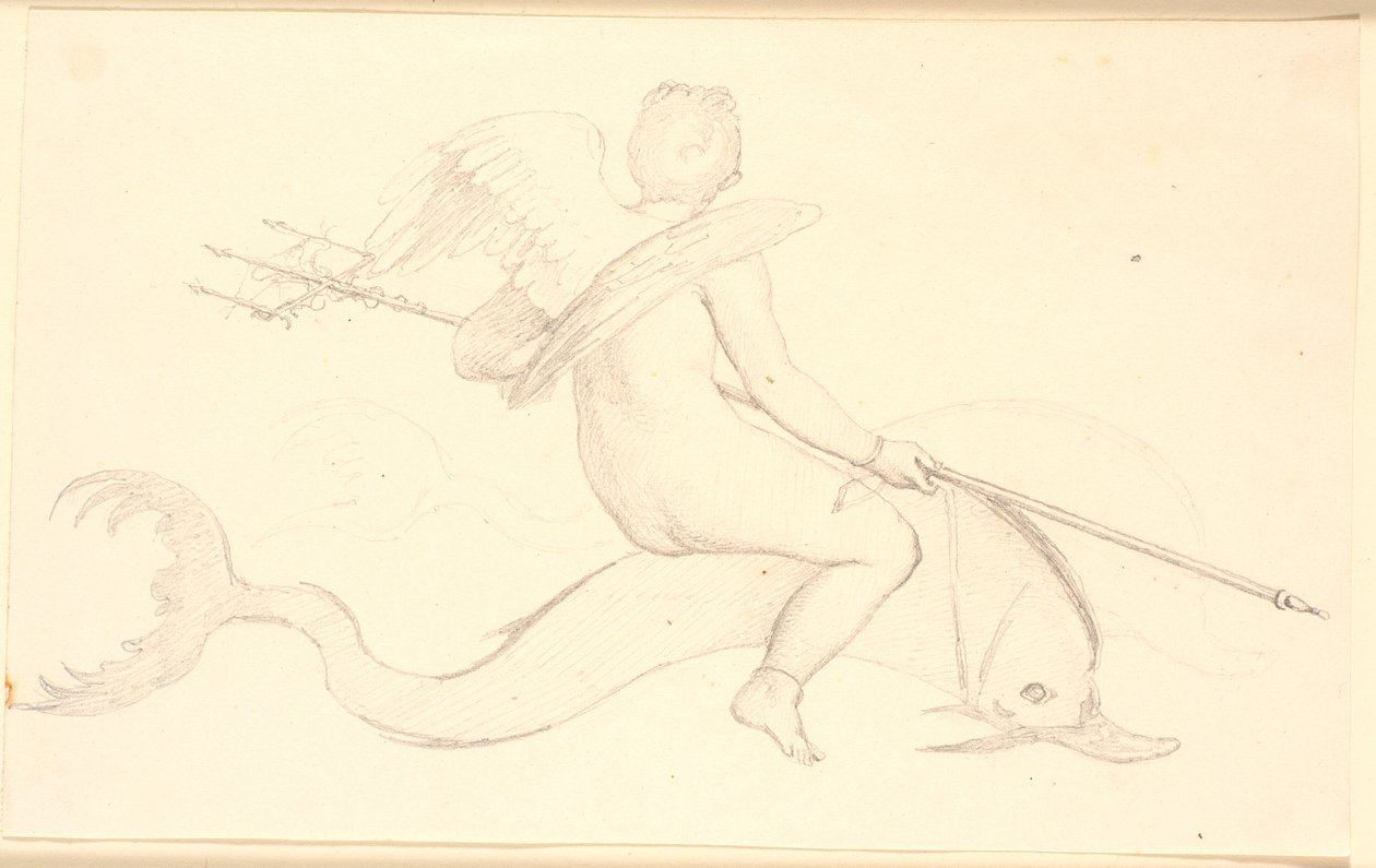 Amor som rir på en delfin. Pompeiansk motiv av Christen Købke