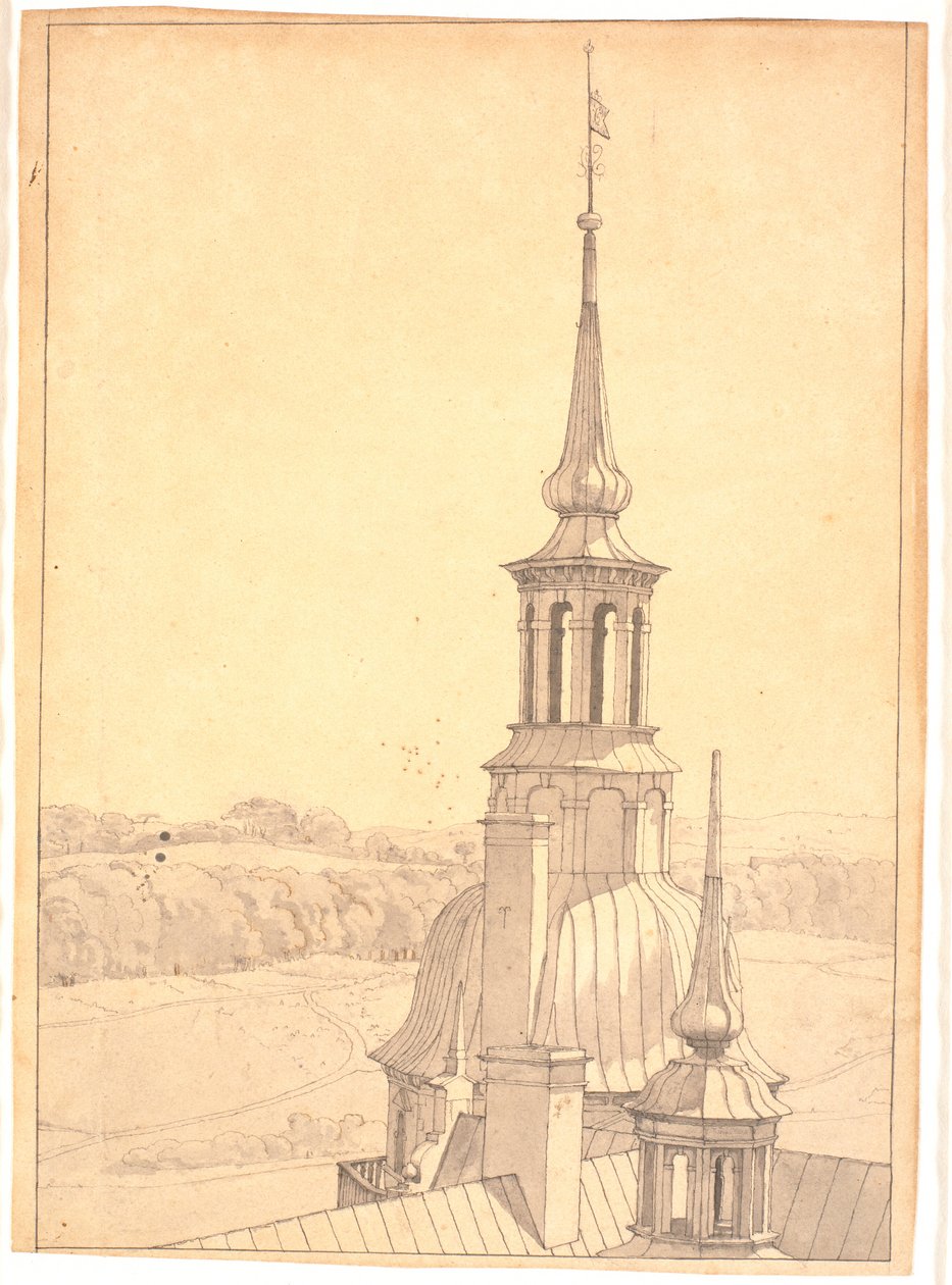 Et av de små tårnene på Frederiksborg slott av Christen Købke