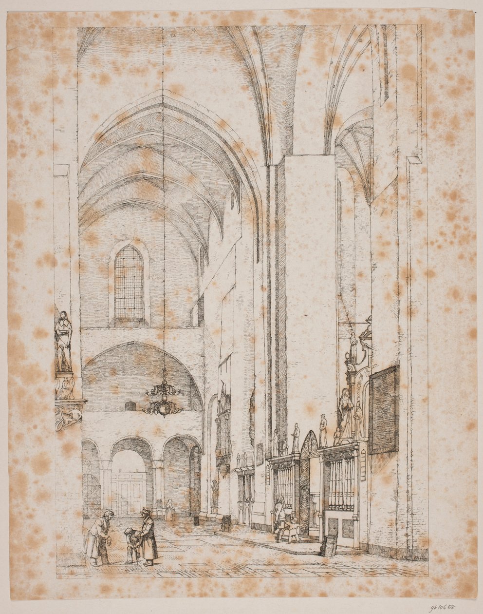 Prospekt af det indre af den nordlige korsarm af Århus domkirke   1277118   no       norwegian Successfully Translated  Original: Flemish tapestry. Landscape with pergola and big beasts, with 2 columns (Landschap met pergola in ruïne en grote beesten, met  av Christen Købke
