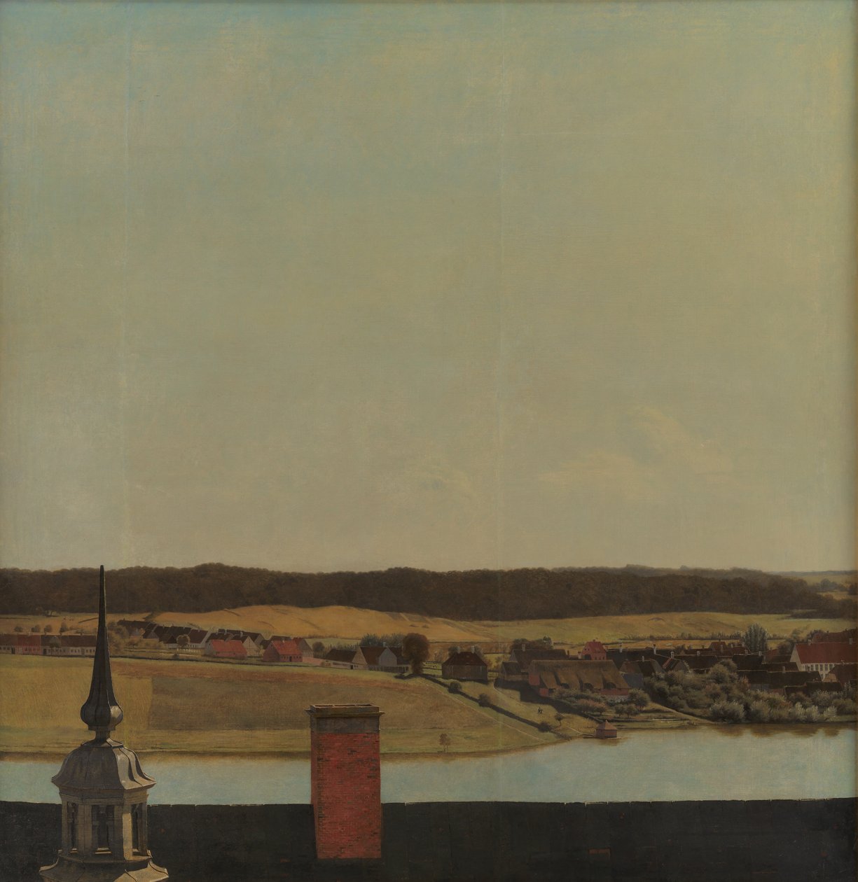 Takryggen på Frederiksborg slott med utsikt over innsjøen, byen og skogen av Christen Købke