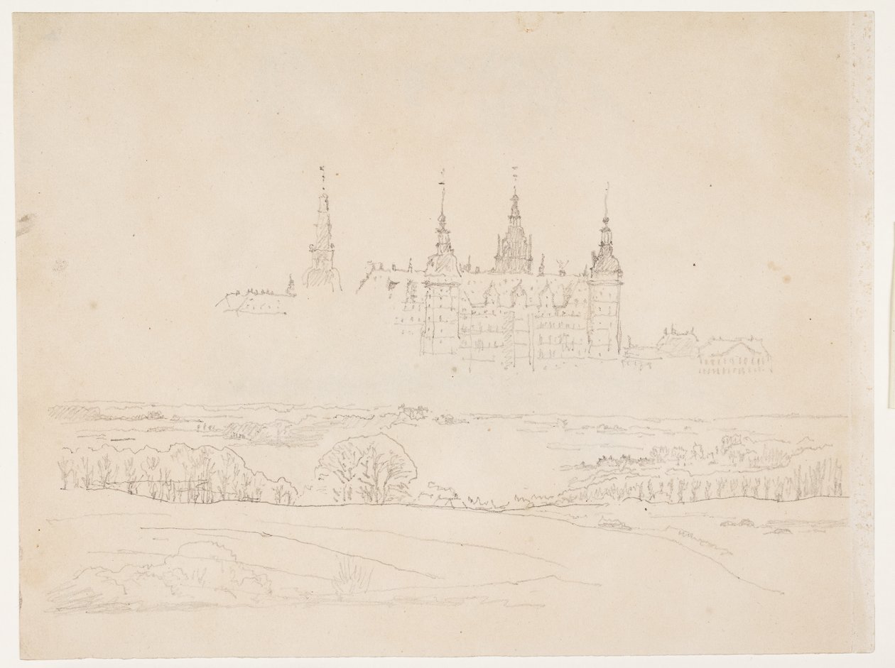 Studie for Glyptotekets "Høstlandskap. Frederiksborg slott i mellomgrunnen" av Christen Købke