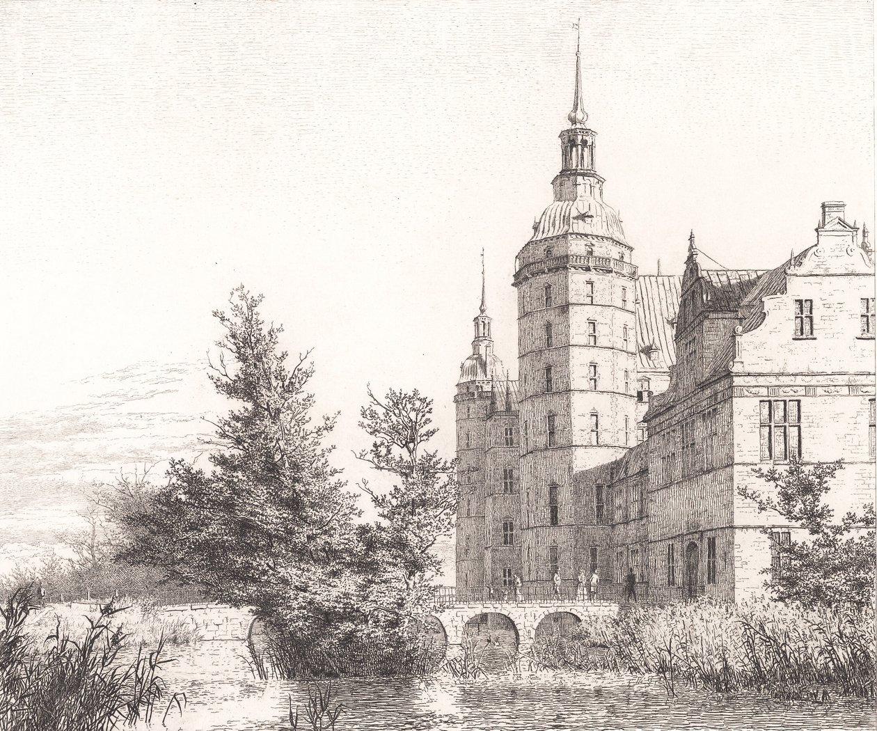 Frederiksborg slott. Parti ved Myntbroen av Christen Købke
