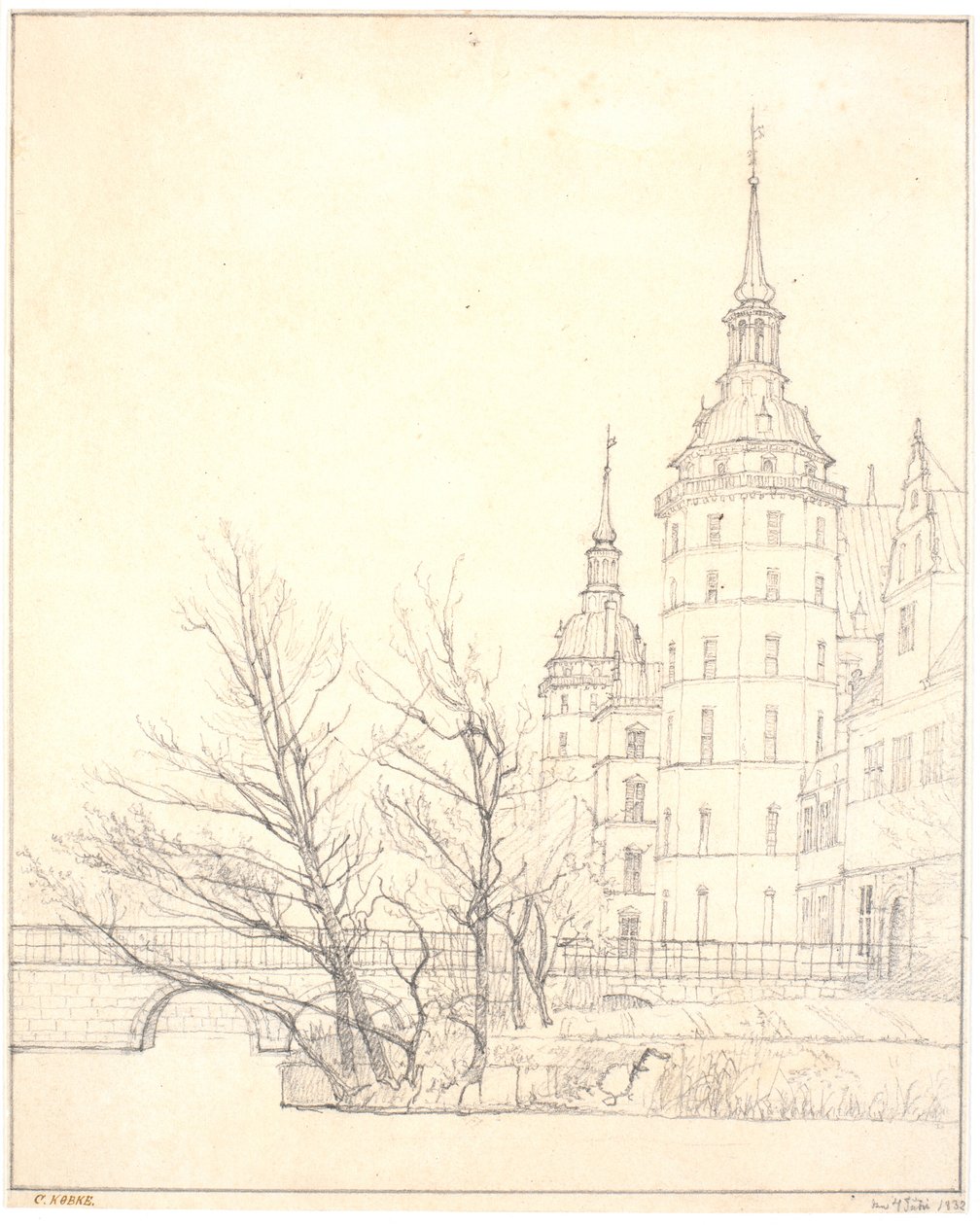 Frederiksborg slott. Parti ved Myntbroen av Christen Købke