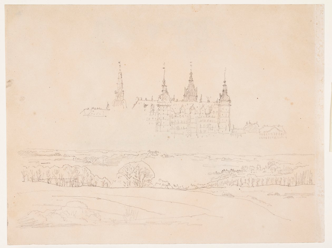 Studie for Glyptotekets "Høstlandskap. Frederiksborg slott i mellomgrunnen" av Christen Købke