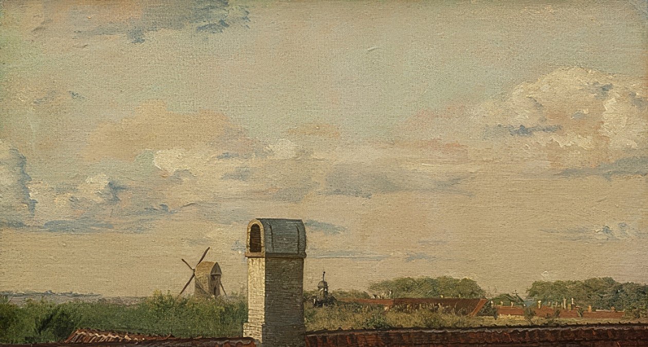 Utsikt fra et vindu i Toldbodvej til Københavns slott. Rundt 1833 av Christen Schjellerup Købke