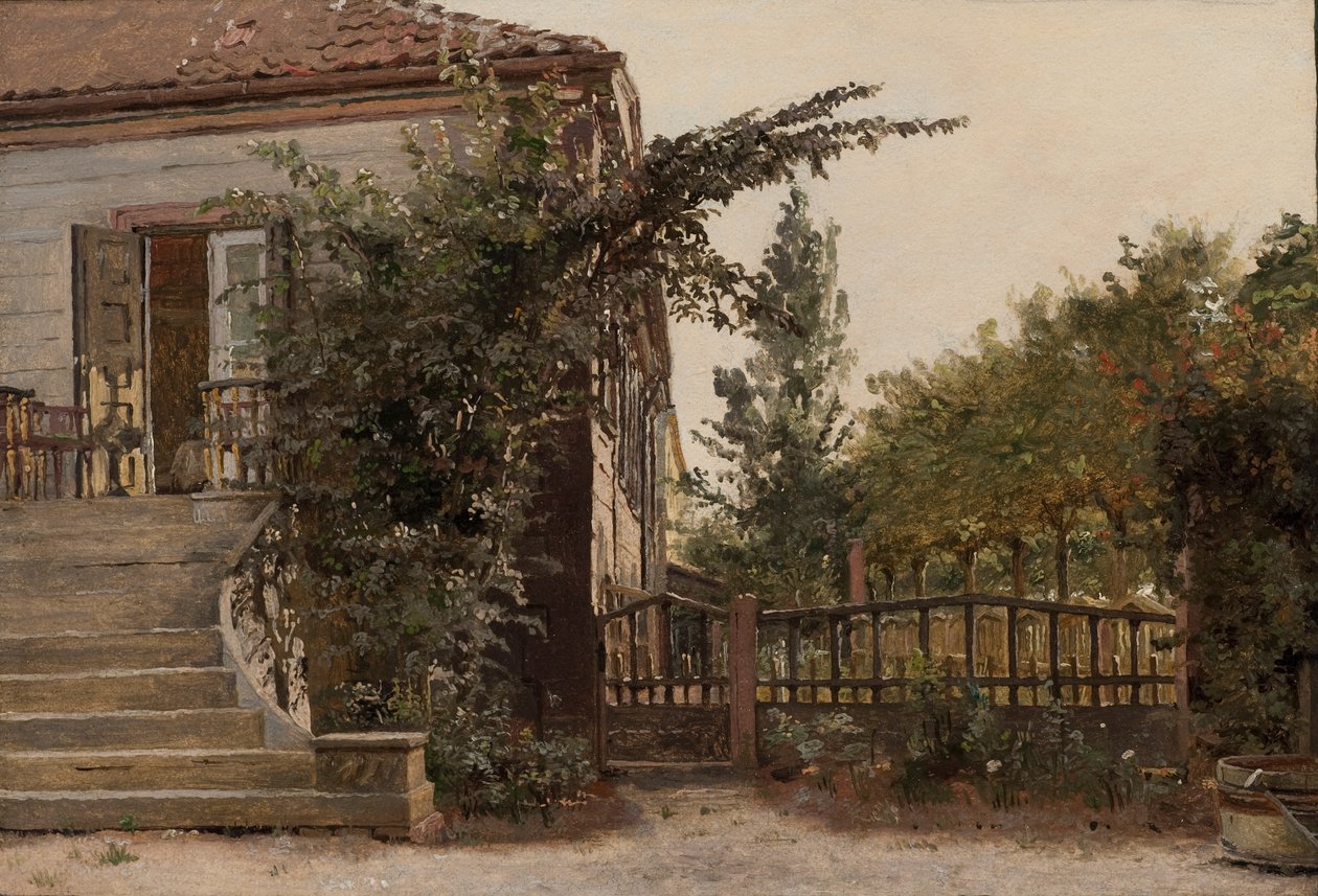 Garden Steps Leading to the Artist’s Studio på Blegdammen utenfor København av Christen Schjellerup Kobke