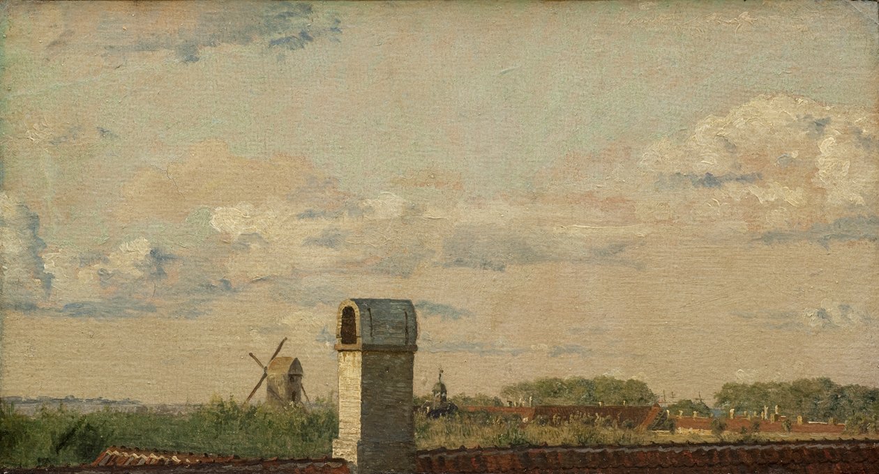 Utsikt fra et vindu i Toldbodvej Ser mot Citadellet i København, ca. 1833 (olje på papir lagt ned på lerret) av Christen Schjellerup Kobke