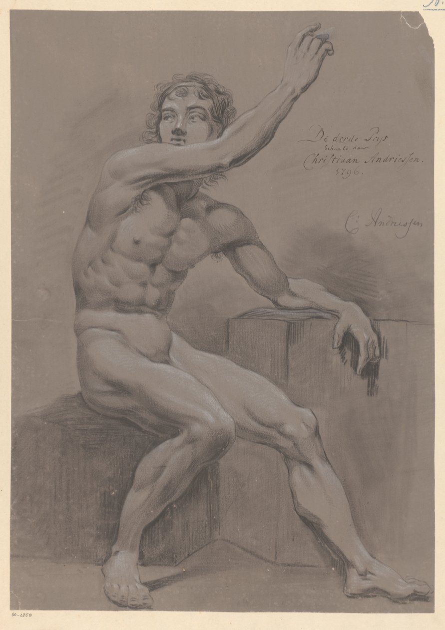 Sittende mann naken, sett fra siden (3. premie 1796) av Christiaan Andriessen