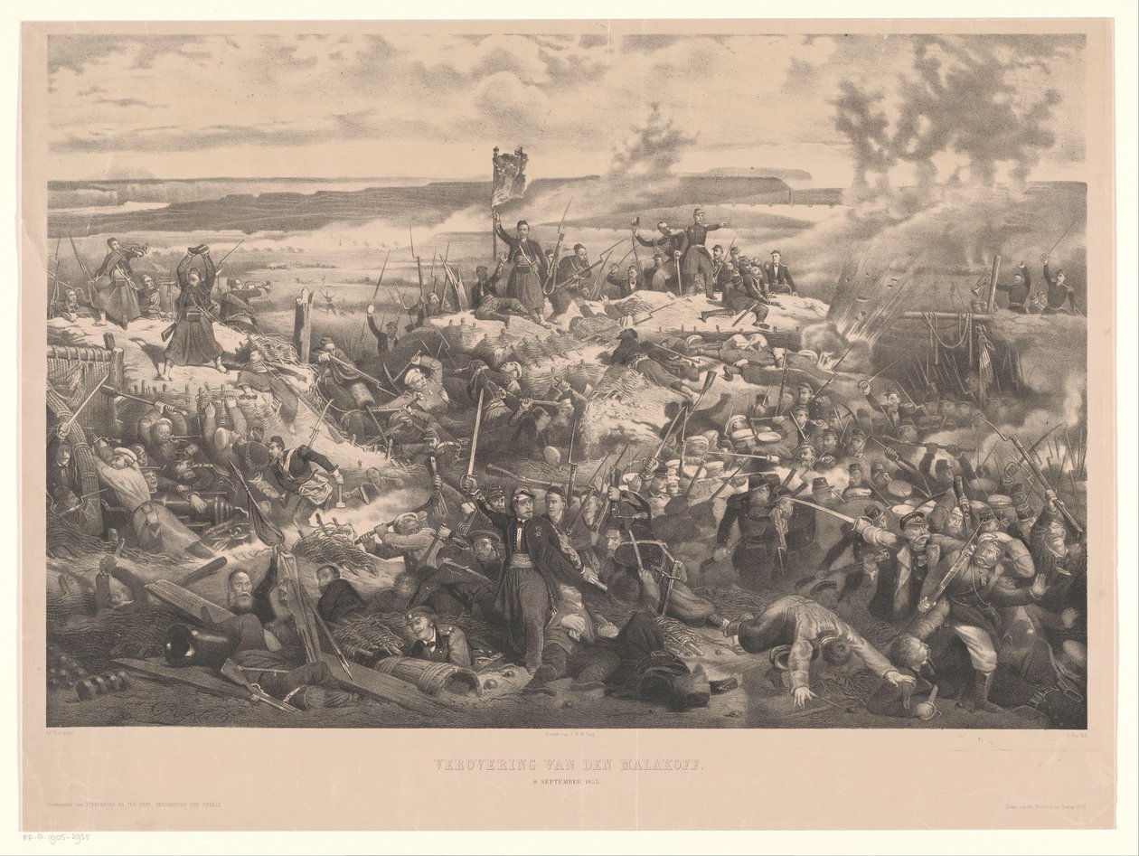 Slaget ved Malachov Erobringen av Malakoff. 8. september 1855 (tittel på objekt) av Christiaan Bos