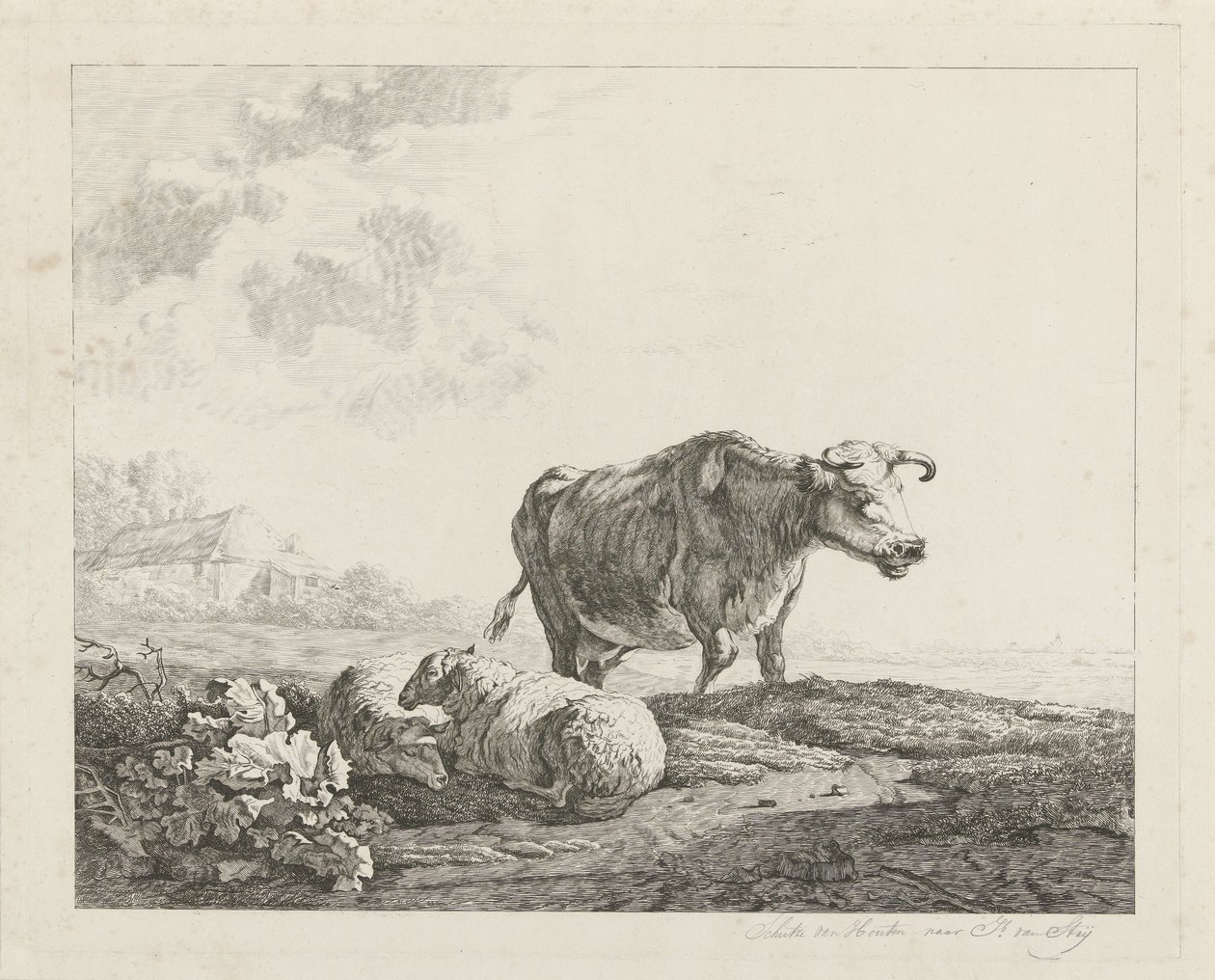 Landskap med ku og to sauer av Christiaan Godfried Schutze van Houten