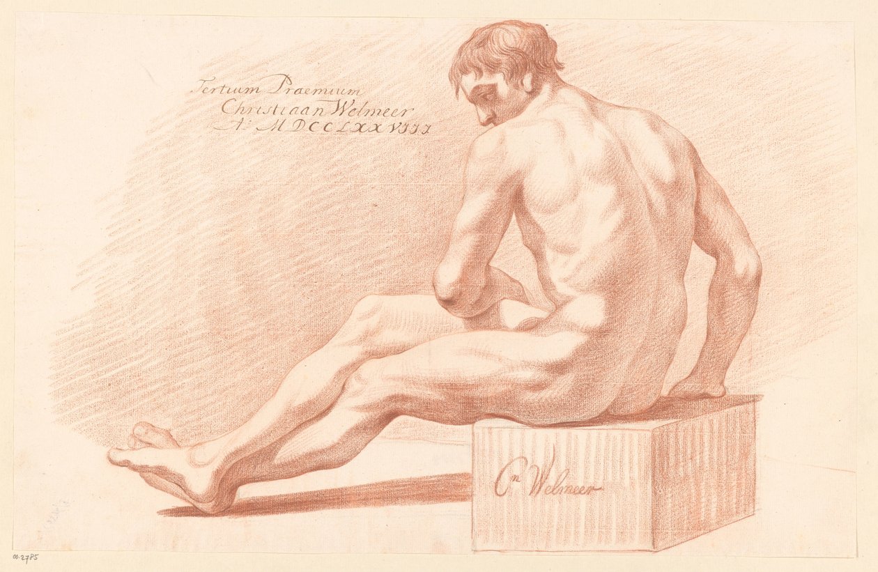 Sittende mann naken, sett fra siden (3. premie 1778) av Christiaan Welmeer