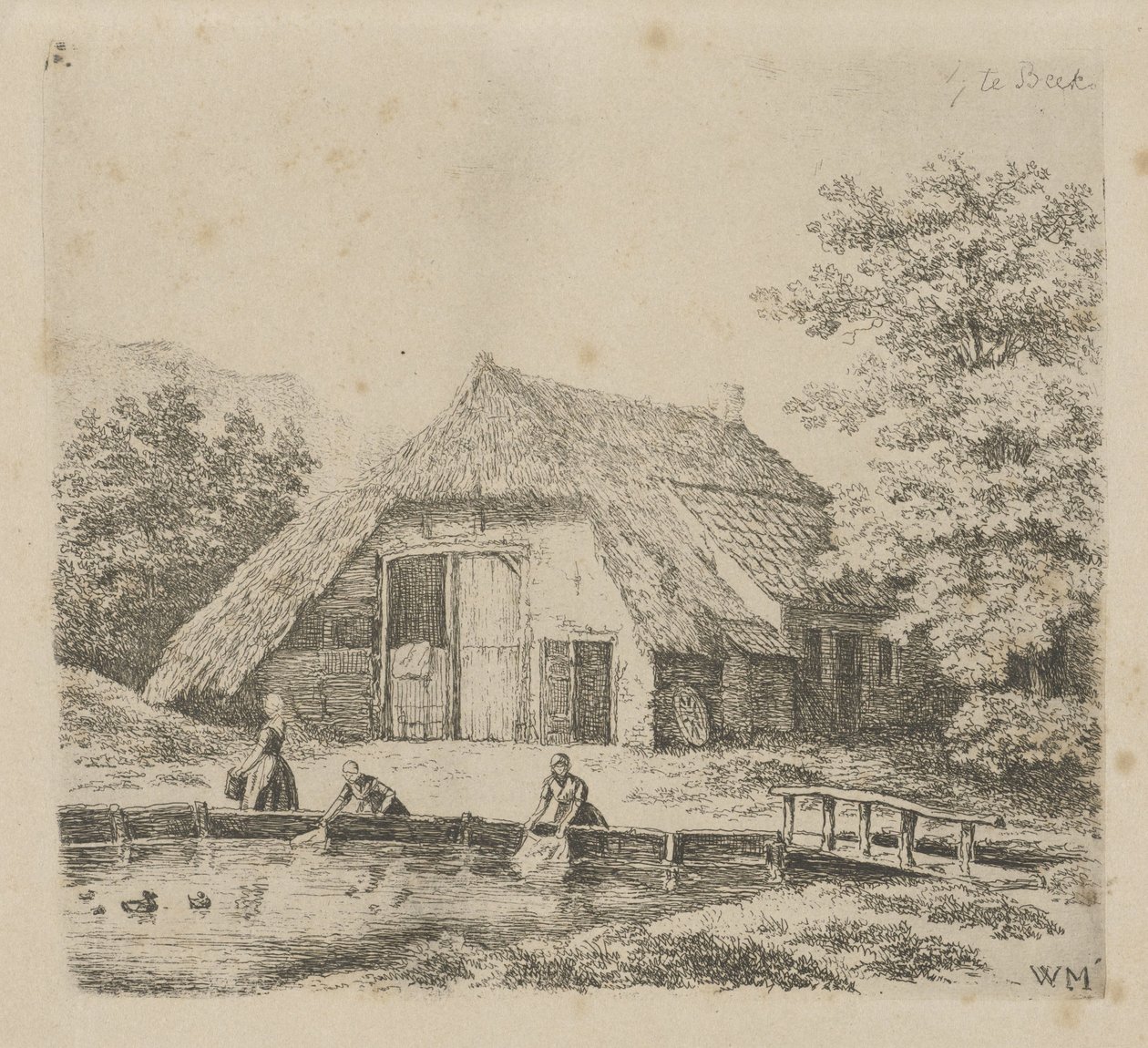 Tre kvinner vasker i Beek av Christiaan Wilhelmus Moorrees