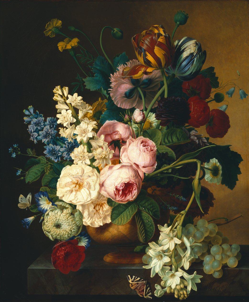 Bukett med blomster på et marmorbord av Christiaan van Pol